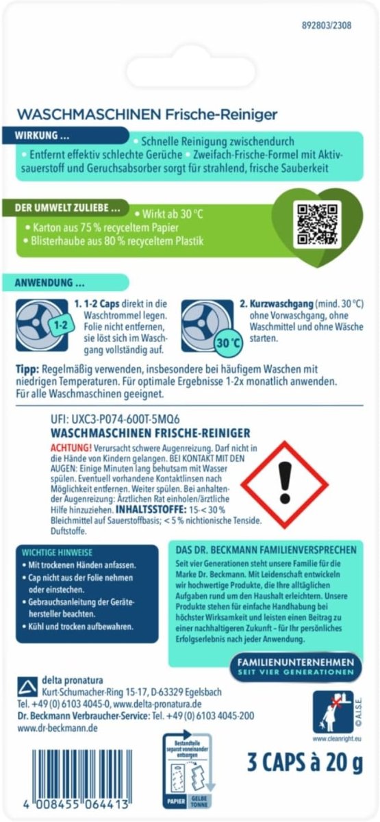 Dr. Beckmann Wasmachinereiniger Caps 3 x 20 g door Dr. Beckmann nu bij Huishoudvoordeel