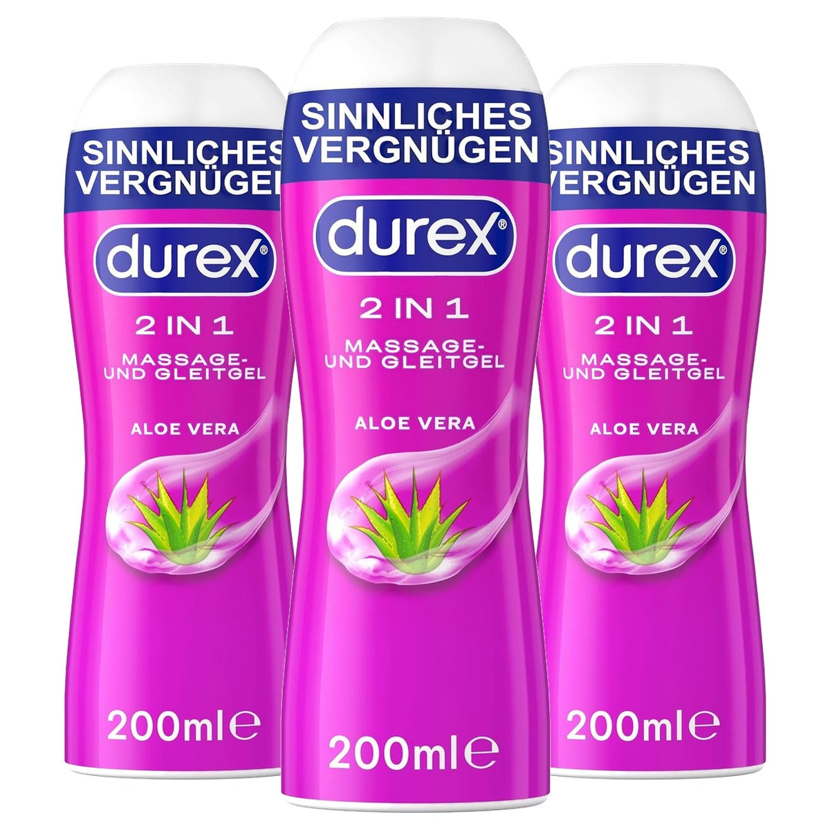 Durex 2-in-1 Massage- en Glijmiddel Aloë Vera 3 x 200 ml - Voordeelverpakking