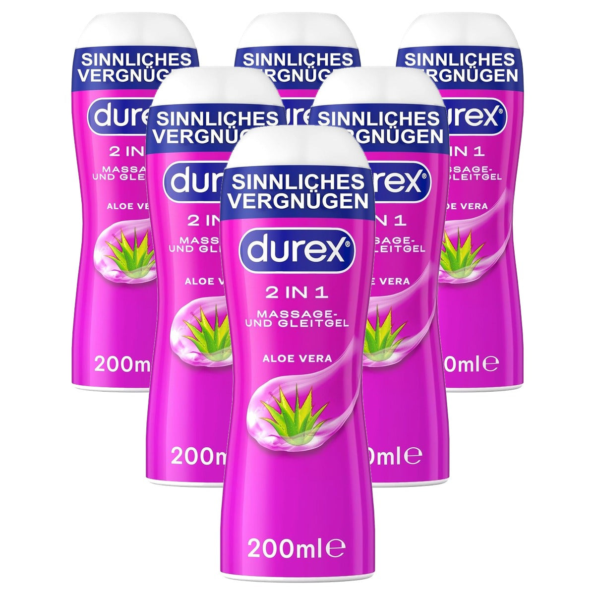 Durex 2-in-1 Massage- en Glijmiddel Aloë Vera 6 x 200 ml - Voordeelverpakking