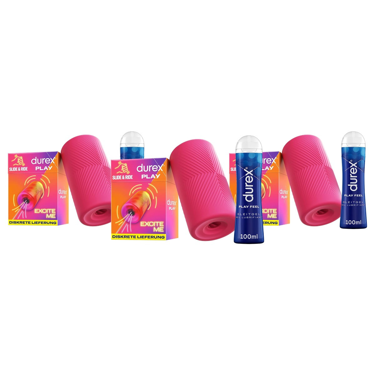 Durex Play Feel 100 ml + Slide & Ride masturbatiehoes - 3-pack