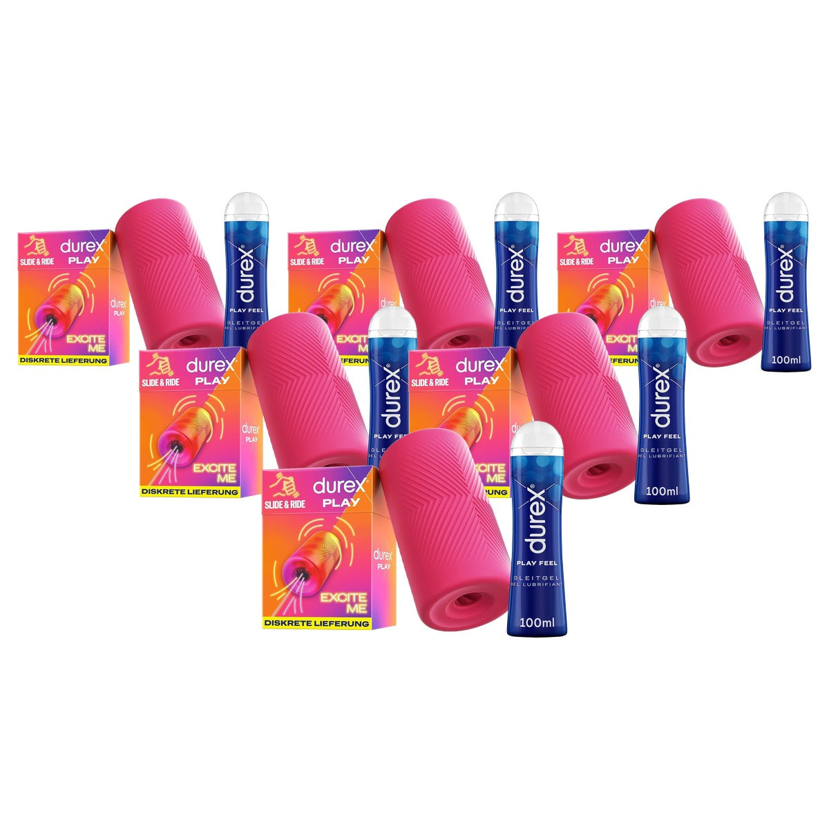 Durex Play Feel 100 ml + Slide & Ride masturbatiehoes - 6-pack