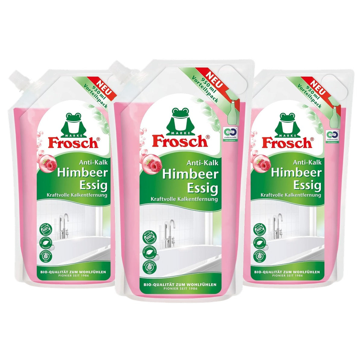 FROSCH Raspberry Azijn Anti-kalkreiniger Navulzak 3 x 950 ml - Voordeelverpakking