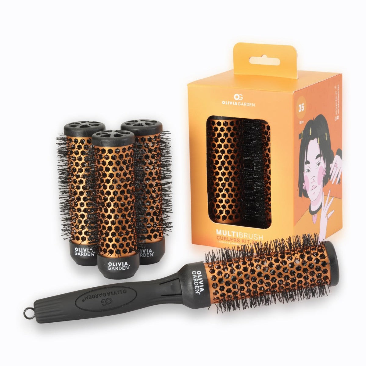 Olivia Garden Multibrush Curlers Kit - 4 opzetstukken en 1 afneembare handgreep - maat 35 - perfect voor krullen en volume
