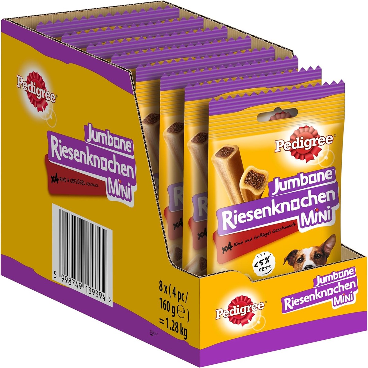 Pedigree Jumbone reuzenbotten, mini rundvlees en gevogelte, smaak, hondensnack, 8 x 4 stuks – Pedigree