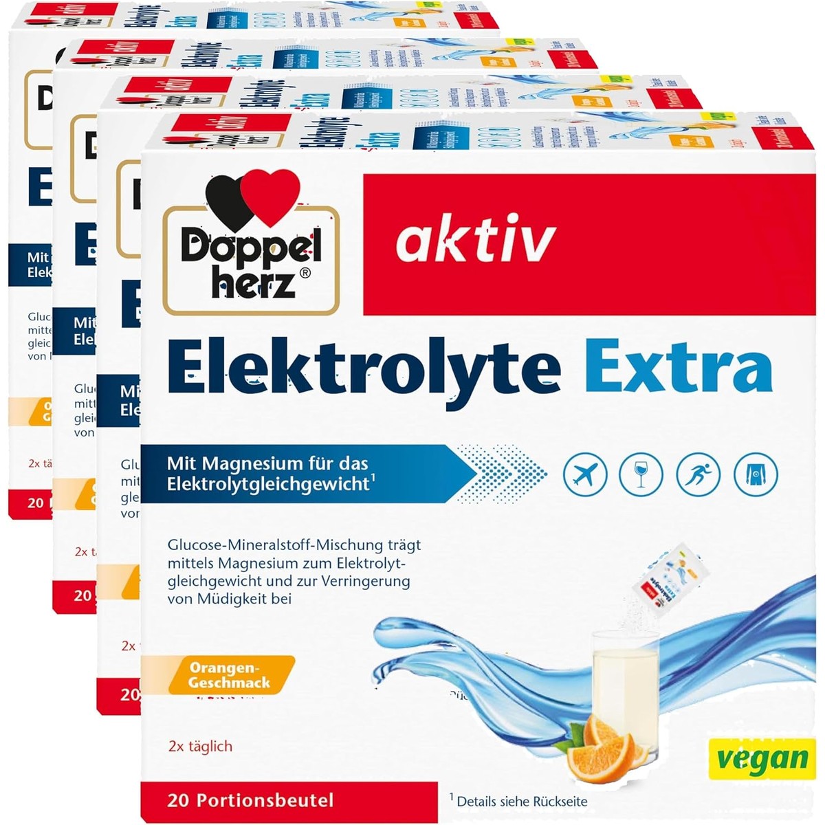 Doppelherz Elektrolyten Extra - met magnesium voor elektrolytenbalans - veganistisch - 20 portiezakjes (verpakking van 4) – Doppelherz