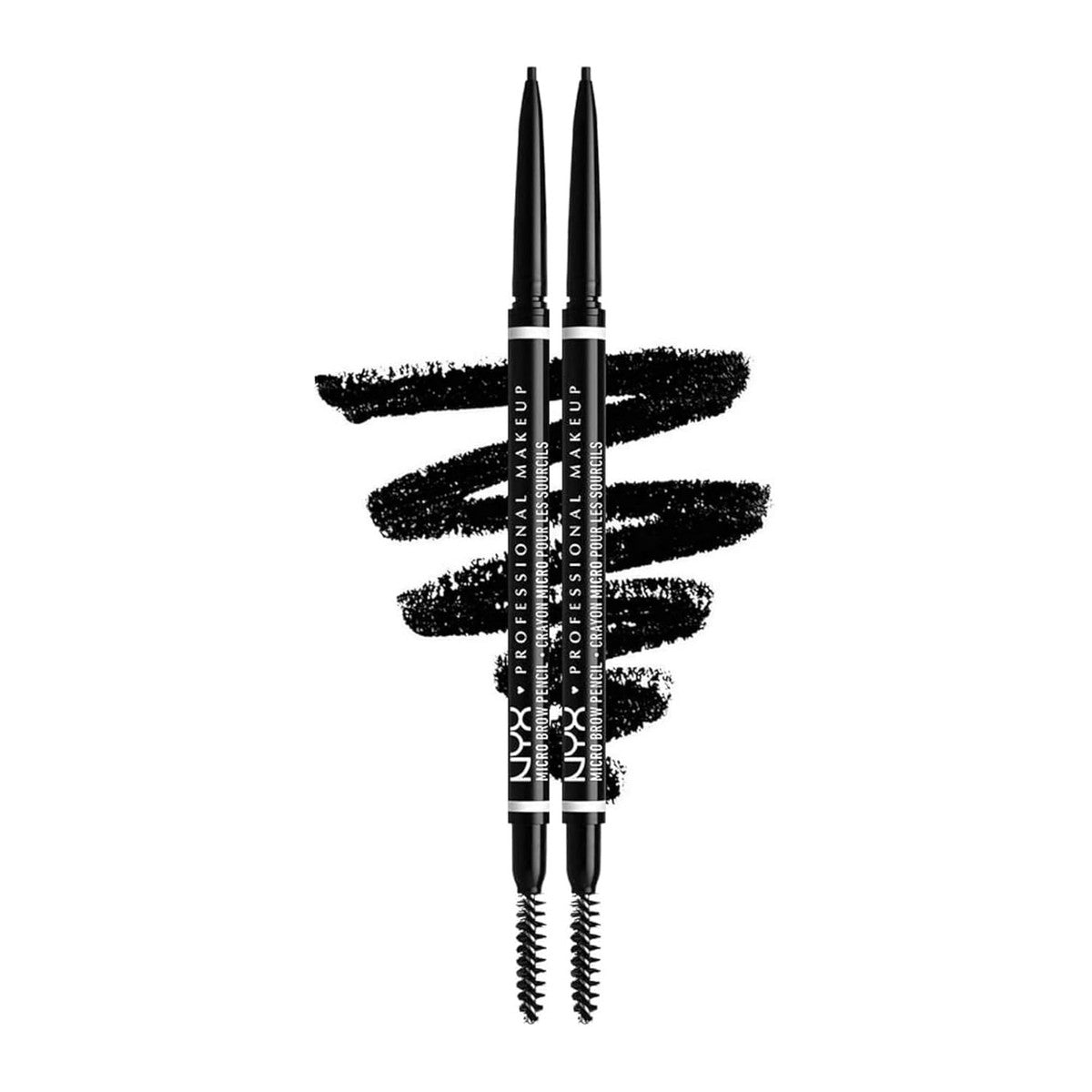 NYX Professional Makeup Micro Brow Pencil Dubbelpak, Dubbelzijdig met Uitdraaibare Wenkbrauwstift en Borstelje, Veganistische formule, Kleur: Zwart – NYX PROFESSIONAL MAKEUP