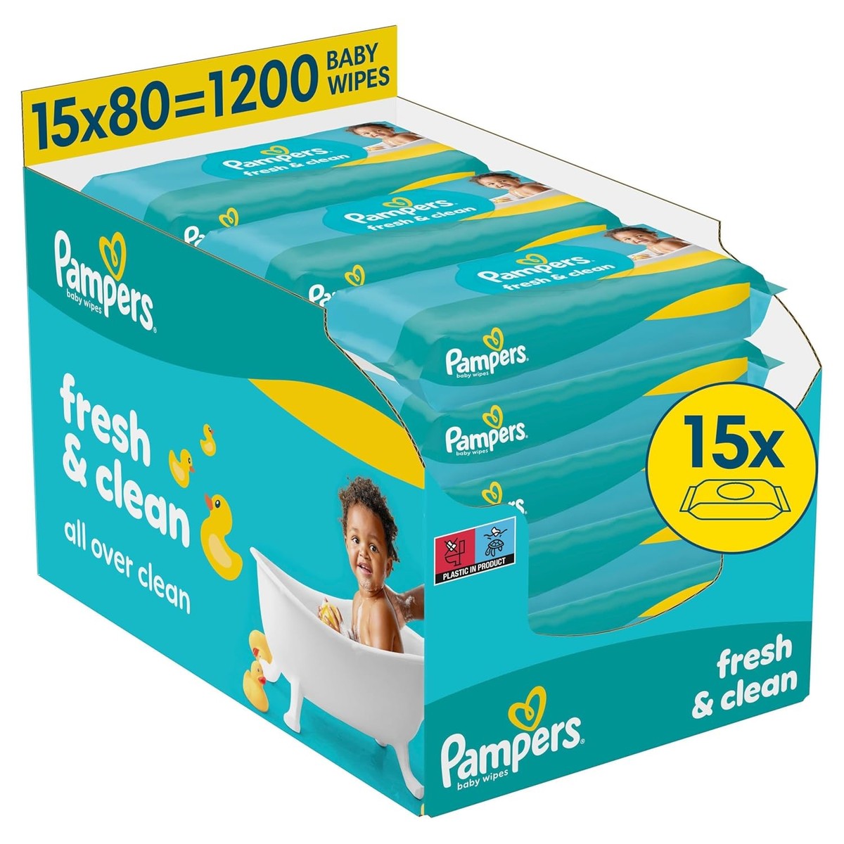 Pampers Fresh Clean vochtige doekjes 15 x 80 (1200 stuks) – Pampers