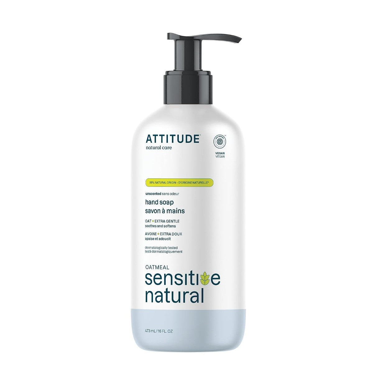 ATTITUDE Handzeep voor de gevoelige huid met haver, EWG-getest, dermatologisch getest, veganistisch, extra mild, geurloos, 473 ml – ATTITUDE