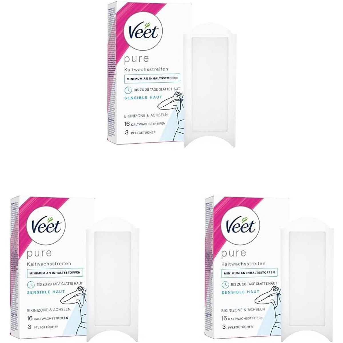 Veet Pure koude waxstrips bikinizone & oksels 16 strips (3-pack) – Veet