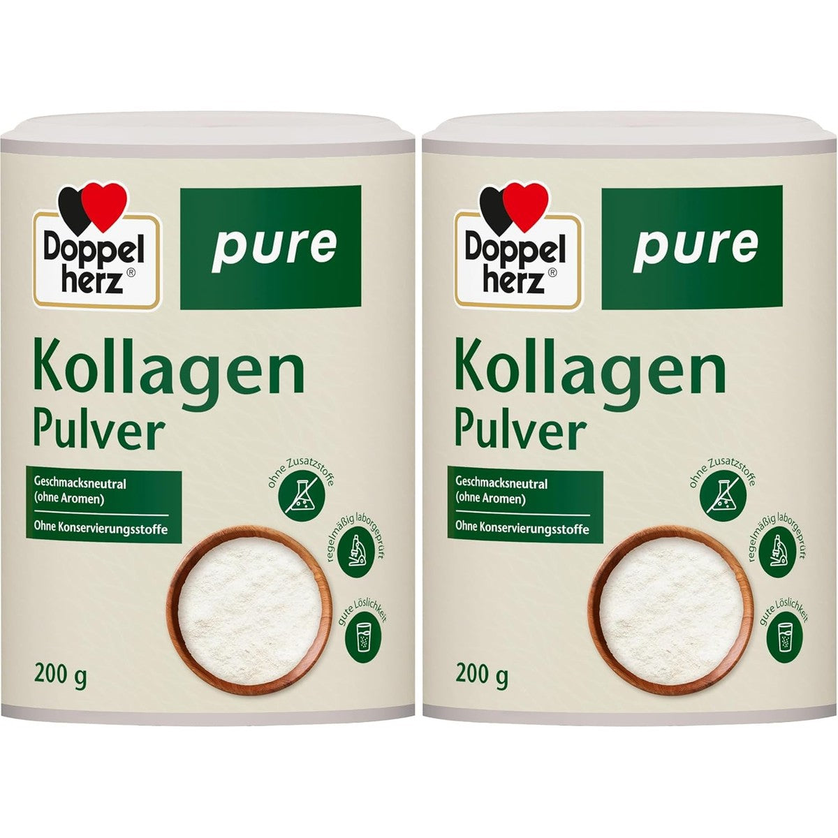 Doppelherz Pure collageenpoeder - smaakneutraal - gemakkelijk oplosbaar - zonder conserveringsmiddelen en aroma's - gecontroleerde grondstof uit weidehouderij - 200 g (verpakking van 2) – Doppelherz