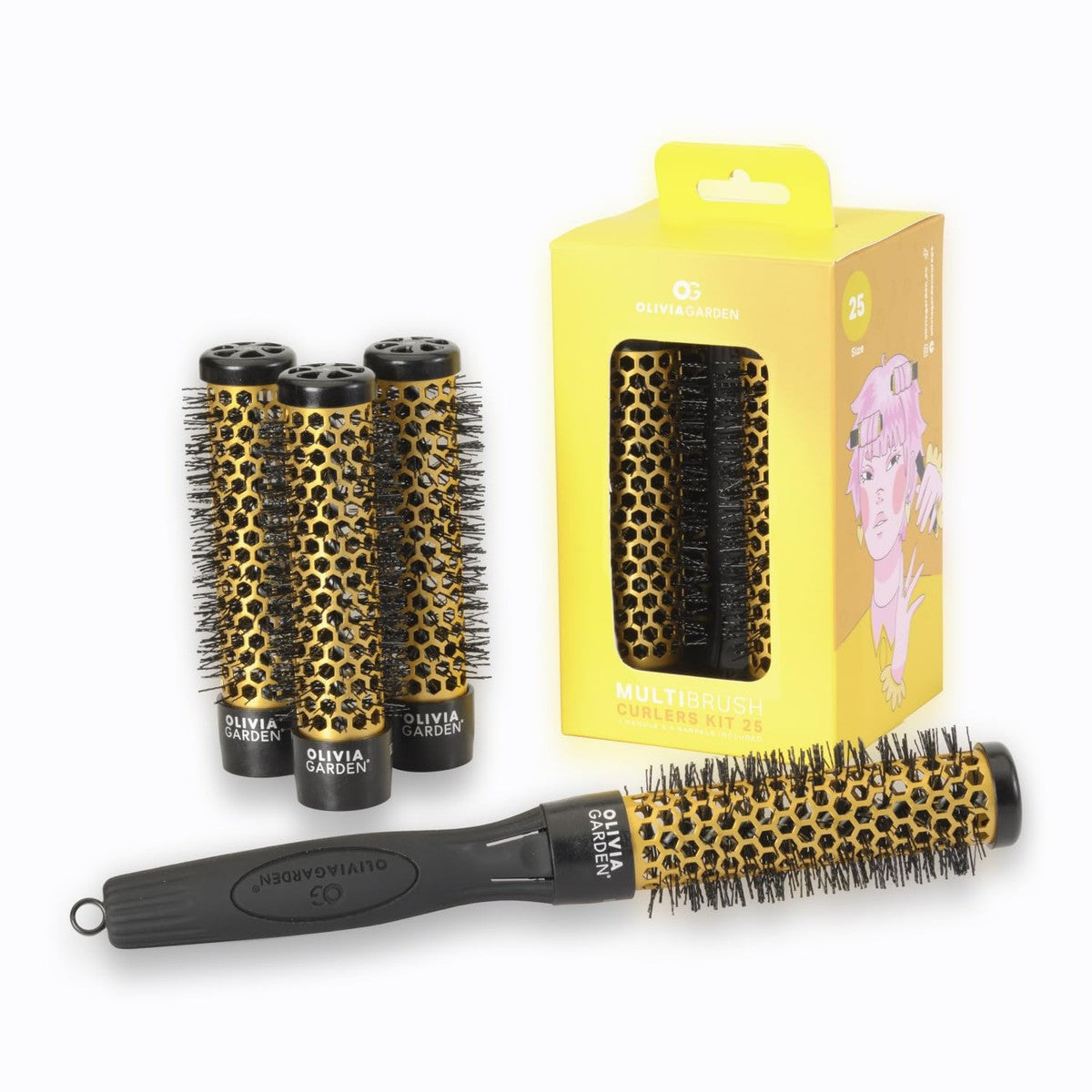 Olivia Garden MultiBrush Curlers Kit 25 mm ronde borstel 4 opzetstukken