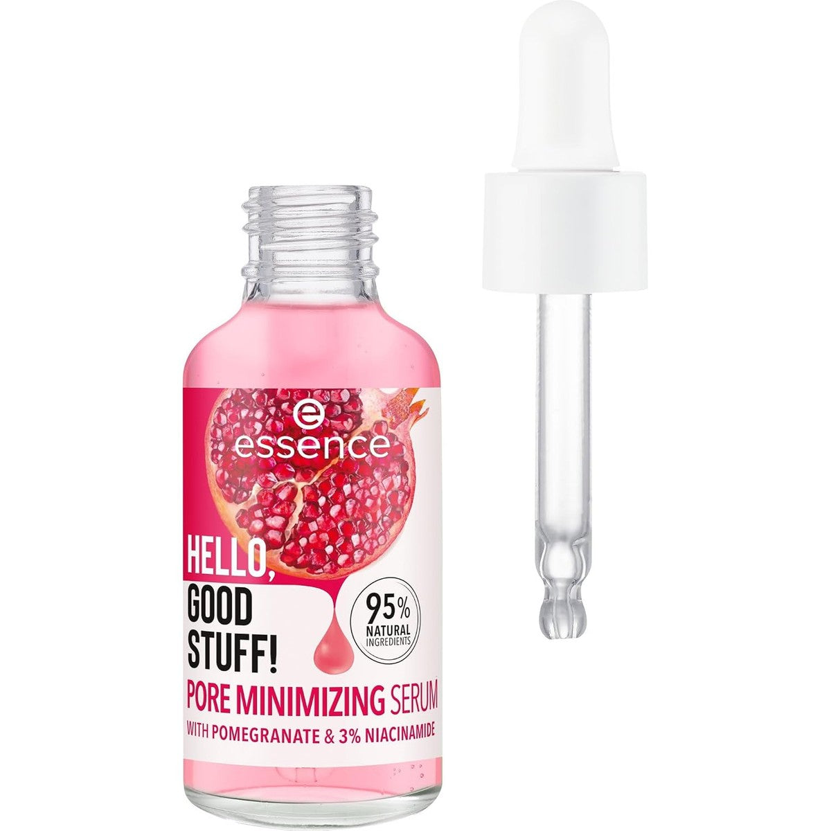 Essence HELLO, GOOD STUFF! PORE MINIMIZING Serum, gezichtsserum, roze, hydraterend, gladmakend, veganistisch, zonder parabenen, zonder microplasticdeeltjes, nanodeeltjes vrij, per stuk verpakt (30 ml) – Essence Cosmetics