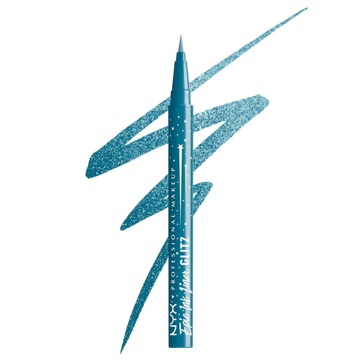 NYX Professional Makeup Epic Ink Liner Jeanz Tapered Twinkle – watervaste vloeibare eyeliner in lichtblauw met glinsterende afwerking, 1 ml – NYX PROFESSIONAL MAKEUP