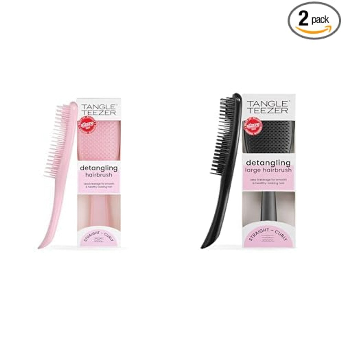 Tangle Teezer Haarborstel Wet Detangler Millennial Pink & Wet Detangler Large Black, professionele haarborstel speciaal voor nat en dik haar – Tangle Teezer