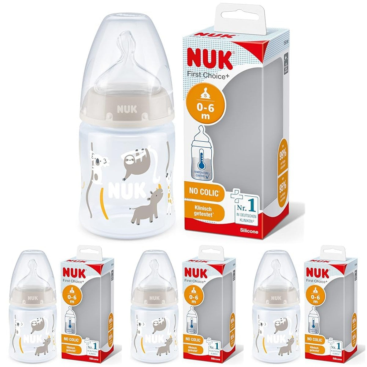 NUK First Choice+ Babyfles Safari 0-6 maanden 150 ml - 4 stuks – NUK