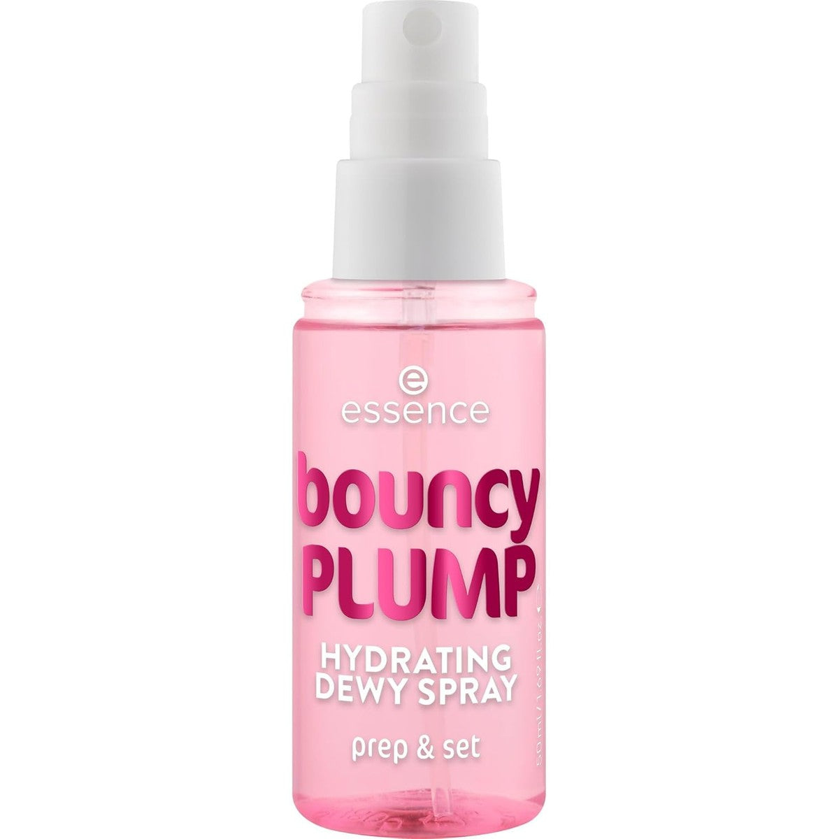 essence Bouncy Plump Hydrating Dewy Spray, fixeerspray, transparant, hydraterend, verzorgend, stralend fris, veganistisch, olievrij, zonder parabenen, zonder microplastic deeltjes, per stuk verpakt | Hydraterend, verzorgend, fixerend – Essence Cosmetics