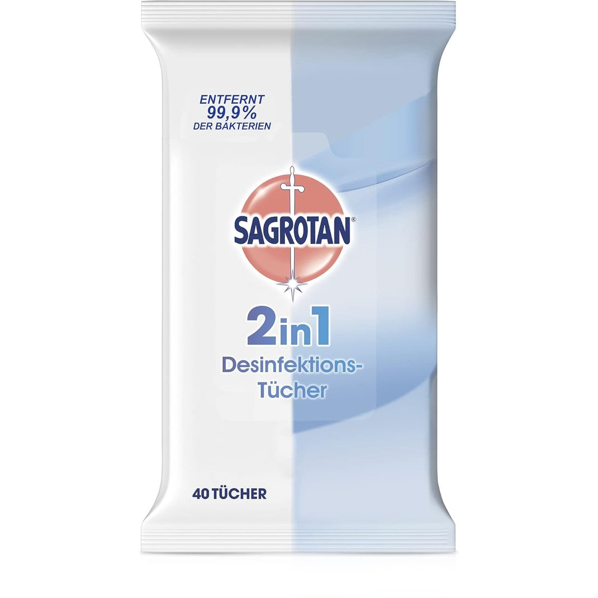 Sagrotan 2-in-1 desinfectiedoekjes – voor het desinfecteren van handen en oppervlakken – 1 x 40 vochtige doekjes in hersluitbare verpakking – Sagrotan