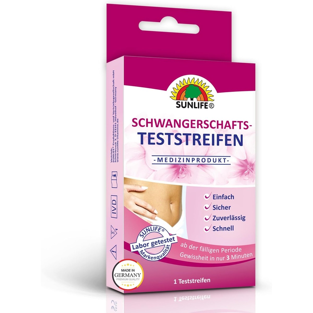 SUNLIFE Zwangerschapsteststrips (medisch product): zwangerschapstest, hCG urinest, 99% nauwkeurigheid, 1 teststrip – Sunlife