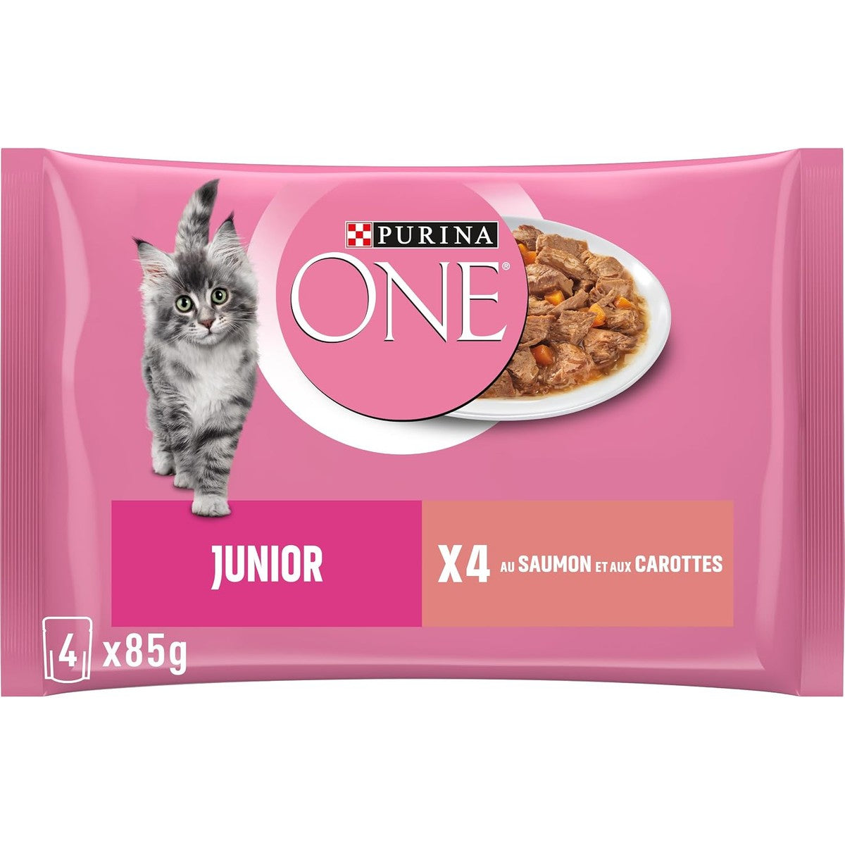 PURINA ONE Junior natvoer kattenvoer zalm 4 x 85 g
