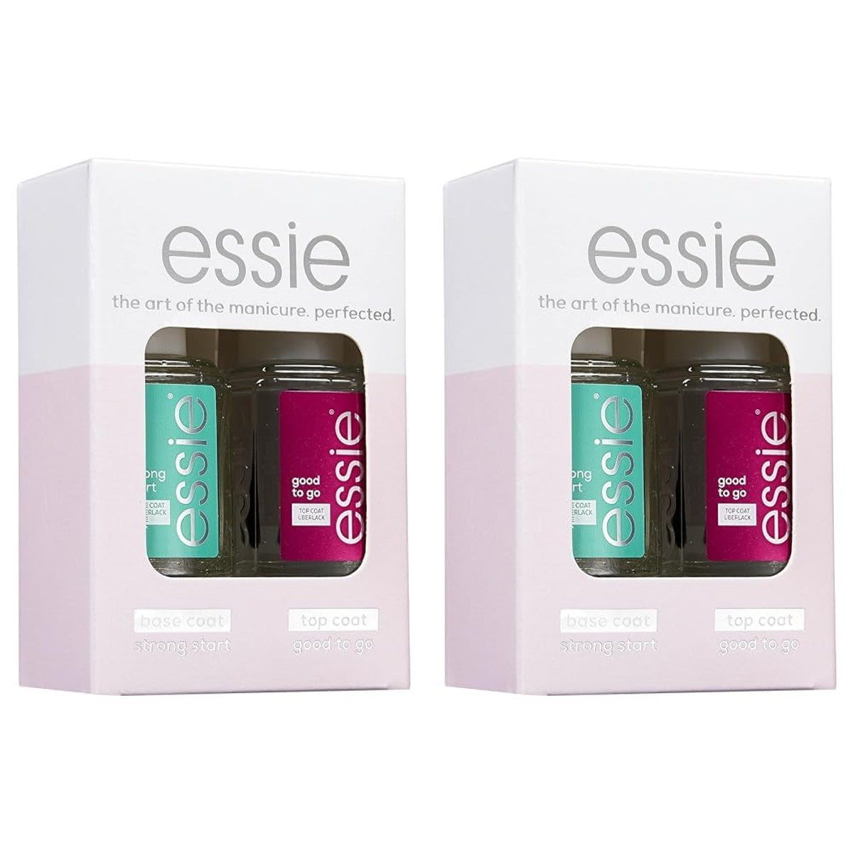 essie Routine Set (onderlak strong start, topcoat good to go), exclusieve nagellak: hoogwaardig, duurzaam en kleurintensief (verpakking van 2) – essie