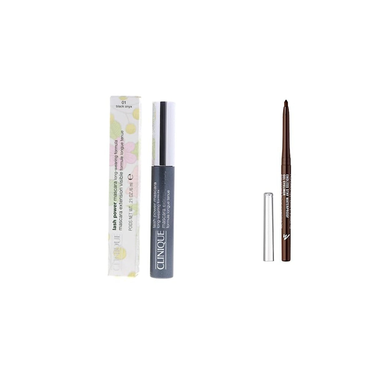 Clinique Lash Power Mascara Long- Wearing Formula & Manhattan Endless Stay Waterproof Gel Eyeliner - Bruine r met draaibare Vulling zonder slijpen - Kleur Rich Brown 001 - 1 x 2,6 g
