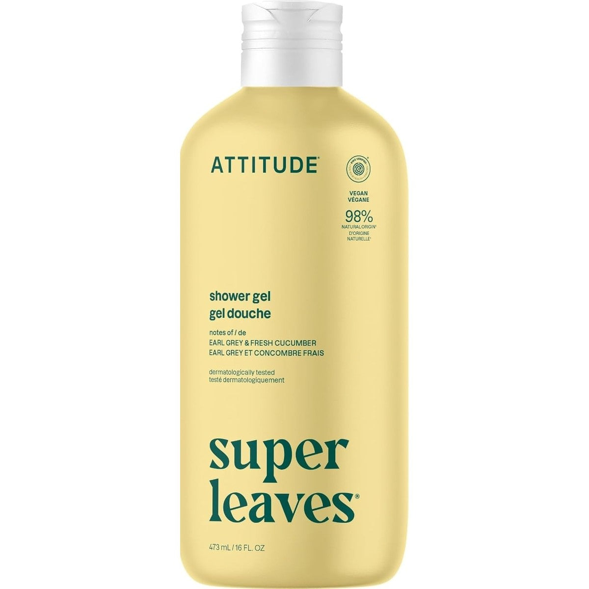 ATTITUDE Body Wash, EEG gecertificeerde douchegel, dermatologisch getest, plant en mineraalbasis, veganistische persoonlijke verzorgingsproducten, citroenbladeren, 473 ml – ATTITUDE
