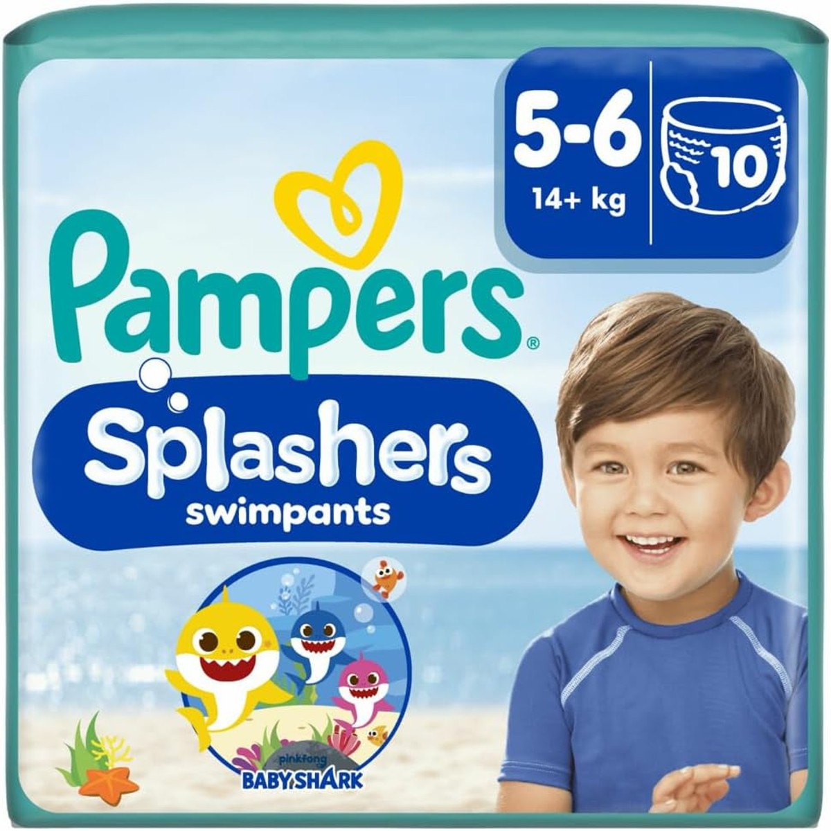 Pampers Splashers Baby Shark zwemluiers 5-6, 10 stuks, 14 kg+ – Pampers