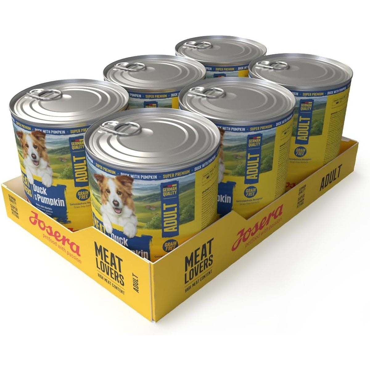 JOSERA Meat Lovers Menu eend met pompoen (6 x 800 g) | hondenvoer nat | Adult Premium natvoer voor volwassen honden, eend met pompoen (eend & pompoen), met veel vlees (65%), tarwevrij – Josera