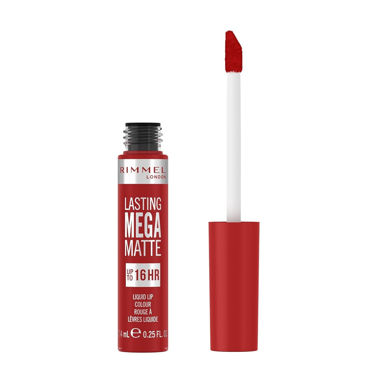 Rimmel London Lasting Mega Vloeibare lippenstift, langhoudend, voor zachte lippen, met Finish Mega mat, veganistische formule met squalaan en kokosolie, 500 Fire Starter, 7,4 ml – Rimmel London