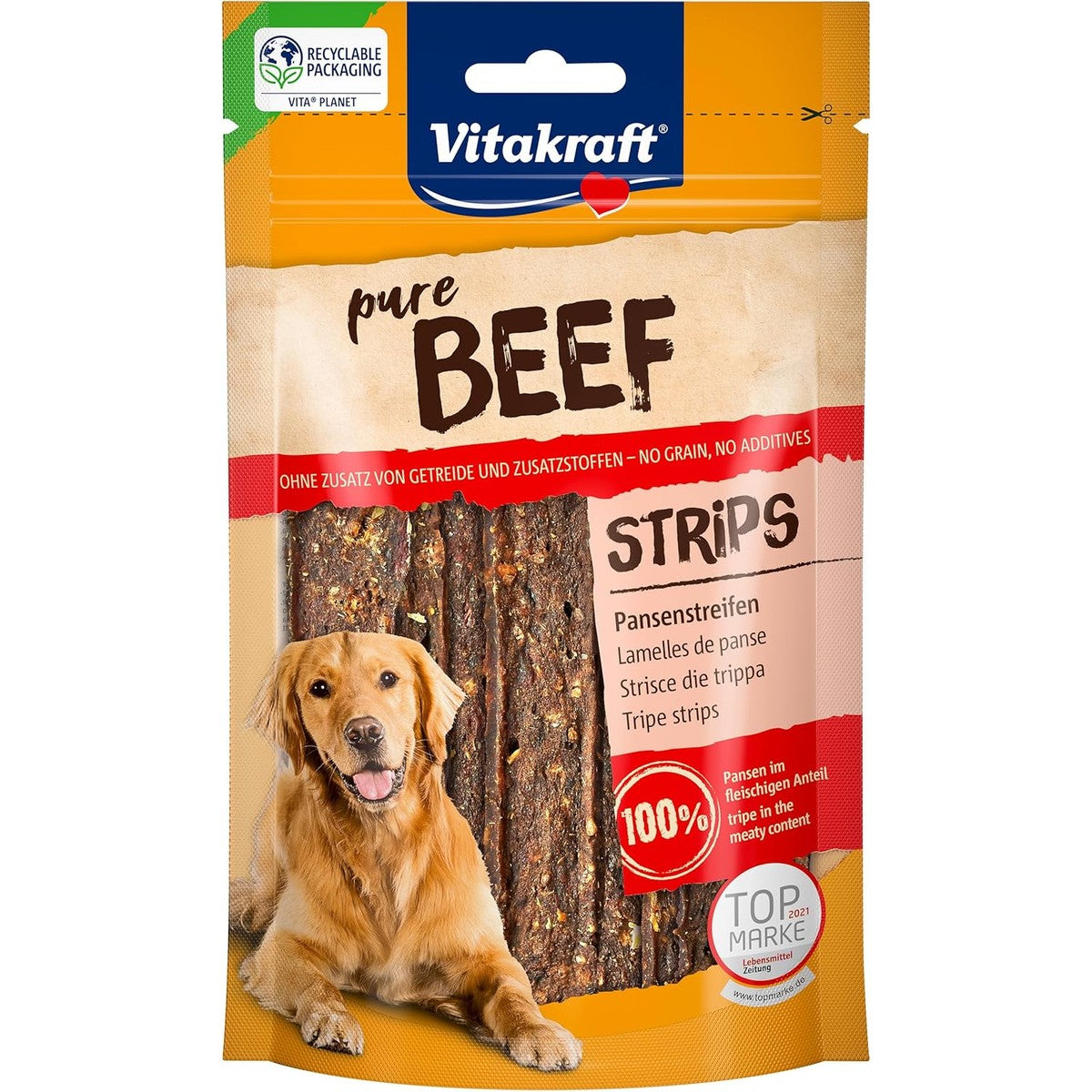 Vitakraft Pure Beef Strips, hondensnoepjes, penstroken van rundvlees, hondentrainingslekkernijen, zonder toegevoegde suiker (1 x 80 g) – Vitakraft