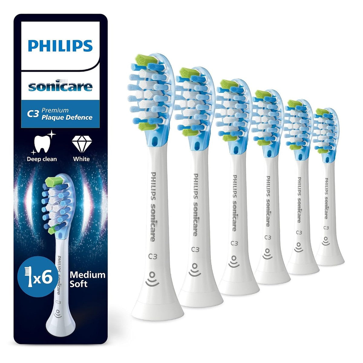 Philips Sonicare C3 Premium Plaque Defense, originele vervangende borstelkoppen, wit, 6 stuks, HX9046/87 – PHILIPS