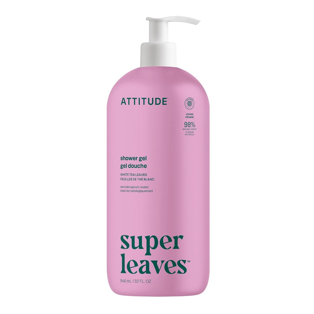 ATTITUDE Body Wash, EEG gecertificeerde douchegel, dermatologisch getest, plant en mineraalbasis, veganistisch persoonlijk verzorgingsproduct, witte theebladeren, 32 fl oz – ATTITUDE