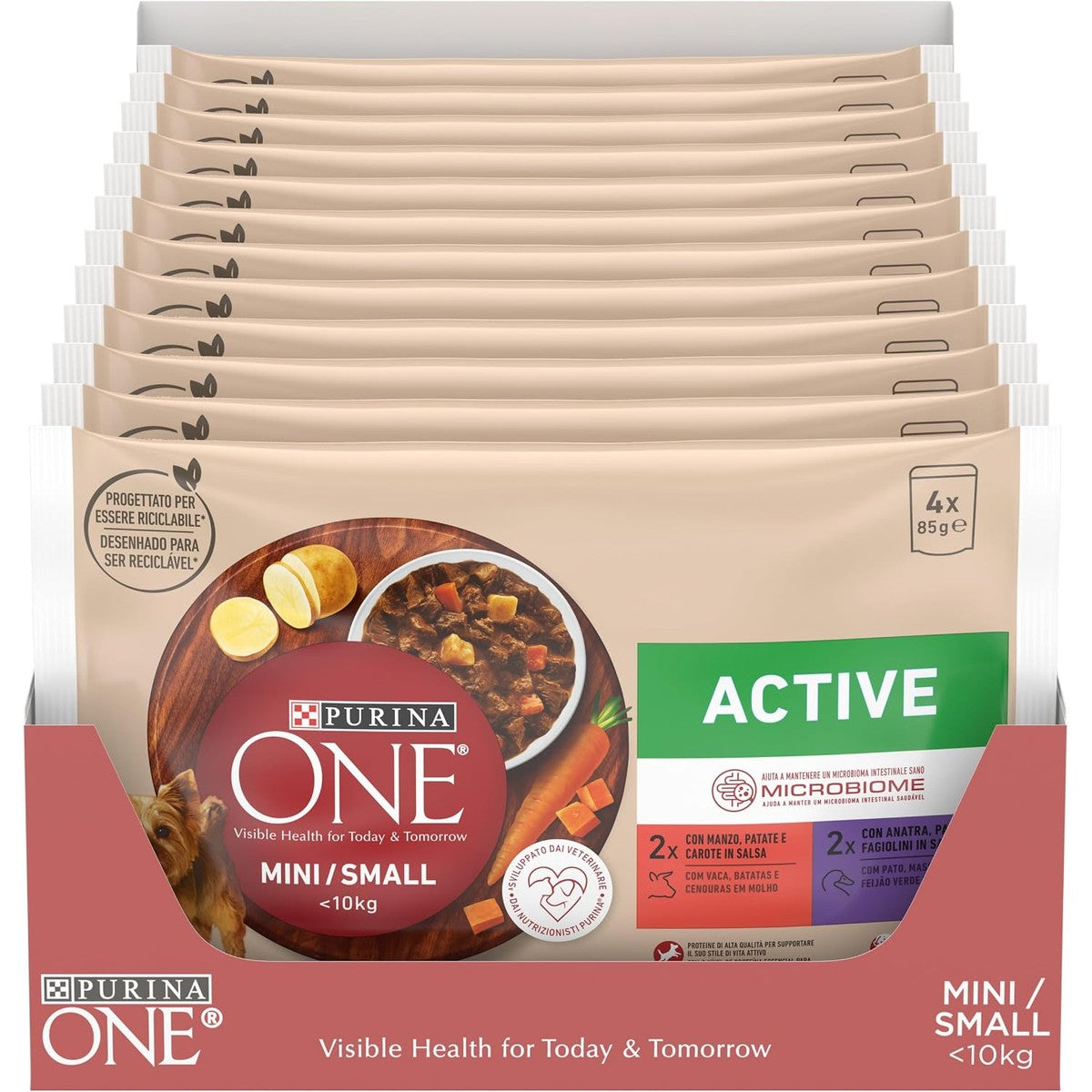PURINA ONE Active natvoer hond rundvlees en eend 48 x 85 g