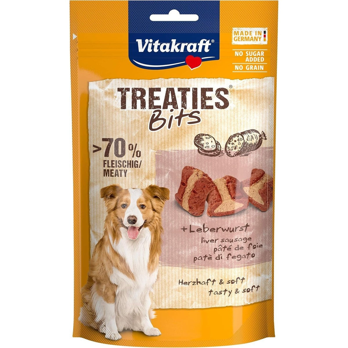 Vitakraft Treaties Bits, Hundeleckerli, Hundesnack weich, gefüllt mit Leberwurst, Hunde Trainingsleckerli, ohne Zusatz von Zucker (1x 120g) – Vitakraft