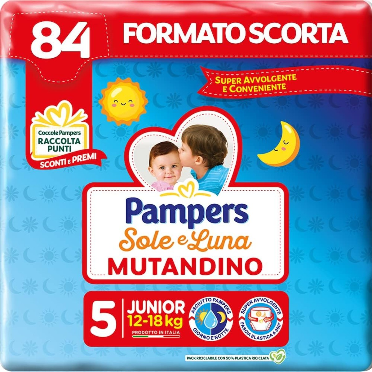 Pampers zon en maan slipje Junior maat 5, 12-18 kg, 84 luiers – Pampers