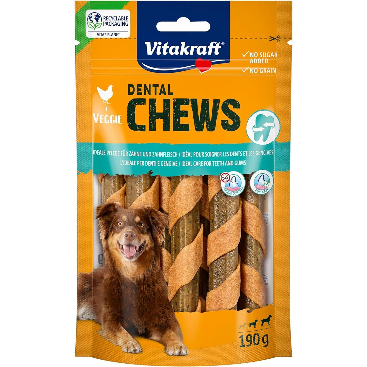 Vitakraft Dental Chews, hondenkauwbotten, kippenvlees en complex van werkzame stoffen, voor tandverzorging en mondhygiëne, zonder toegevoegde suiker (1 x 190 g) – Vitakraft
