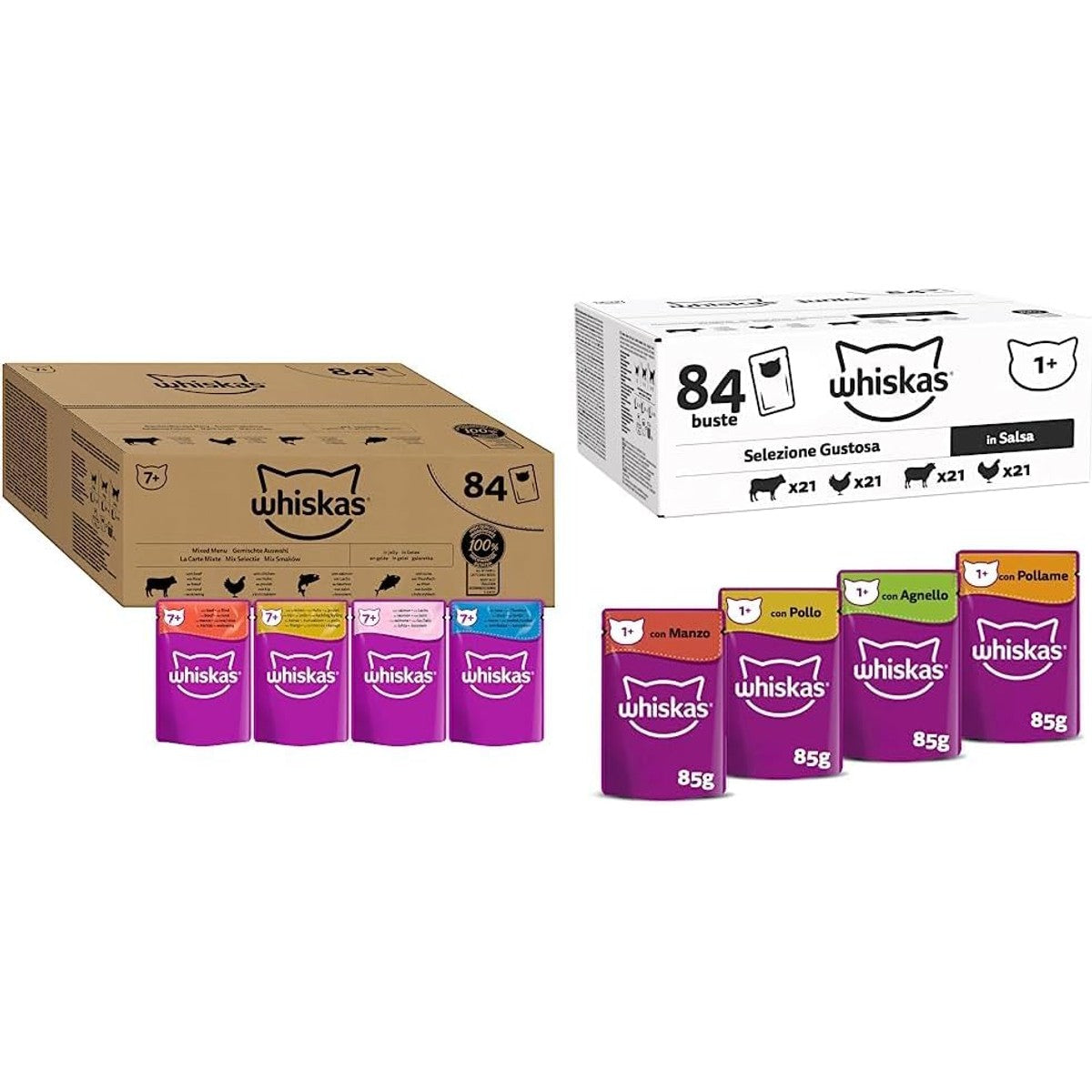 Whiskas 1+ natvoer kattenvoer smaakvolle selectie in saus 84 x 85 g