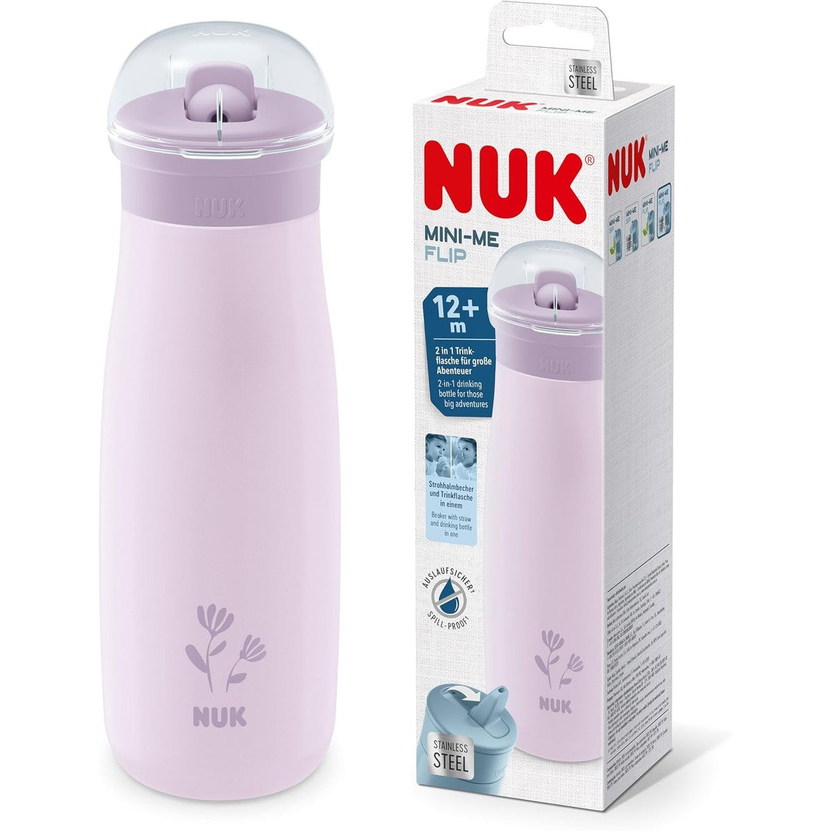 NUK Mini-Me Flip rietjesfles paarse bloem 500 ml – NUK