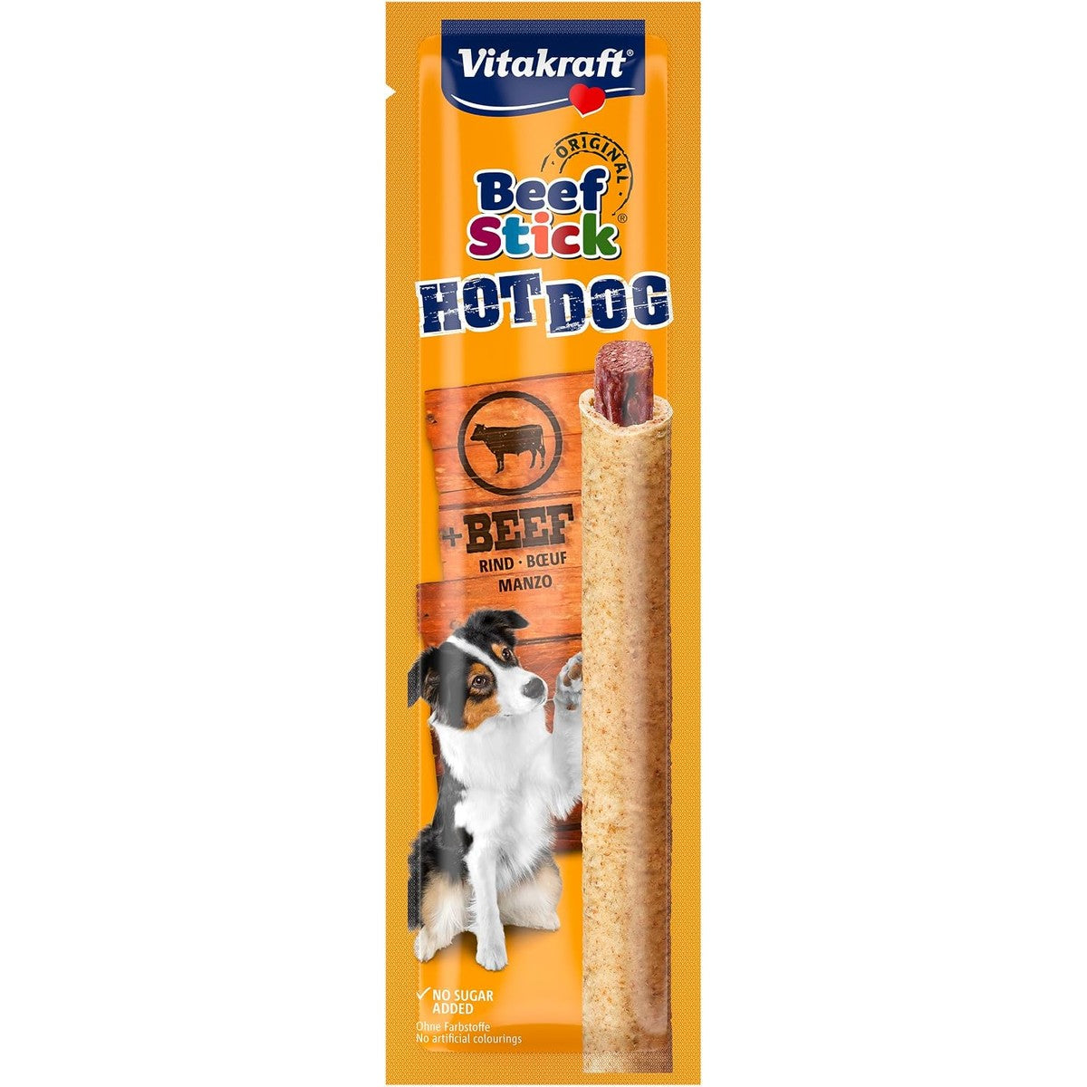 Vitakraft Beef Stick Hot Dog, hondenlekkernijen, rundvlees in graanjas, hondentrainingslekkernijen, zonder toegevoegde suiker (1 x 30 g) – Vitakraft