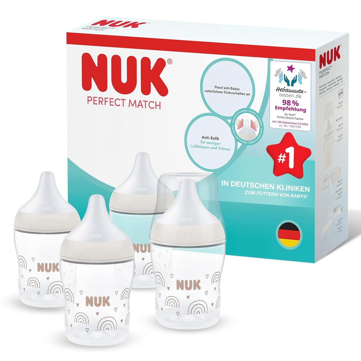 NUK Perfect Match Babyflessenset 150 ml Regenboog 4 stuks – NUK