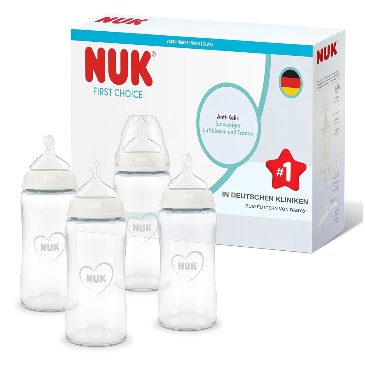 NUK First Choice babyflessen glas 3+ maanden 240 ml 4 stuks – NUK