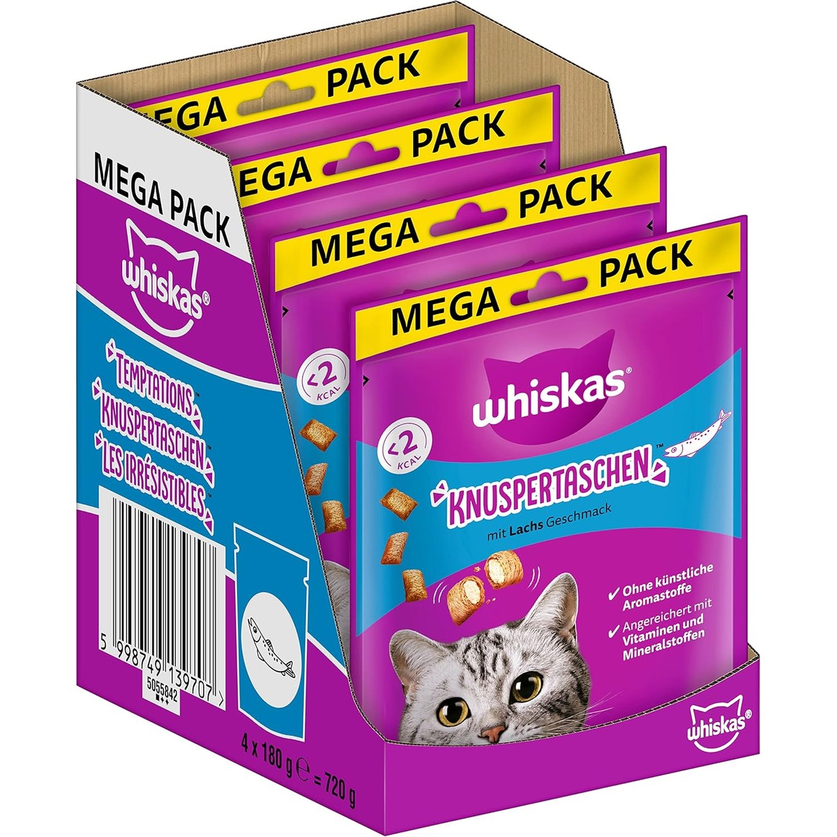 Whiskas Knusperbags kattensnack zalmsmaak 4 x 180 g