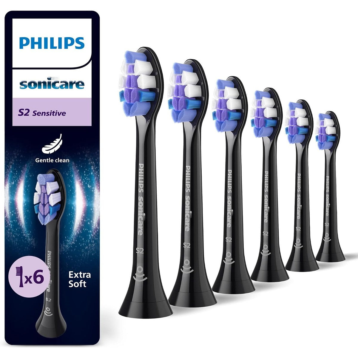 Philips Sonicare S2 Sensitive, originele vervangende borstelkoppen, zwart, 6 stuks, HX6056/88 – PHILIPS