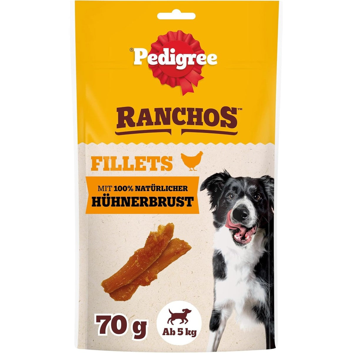 PEDIGREE RANCHOS Fillets Hundesnacks mit 100% natürlicher Hühnerbrust 12 x 70 g (12er-Packung) – Pedigree