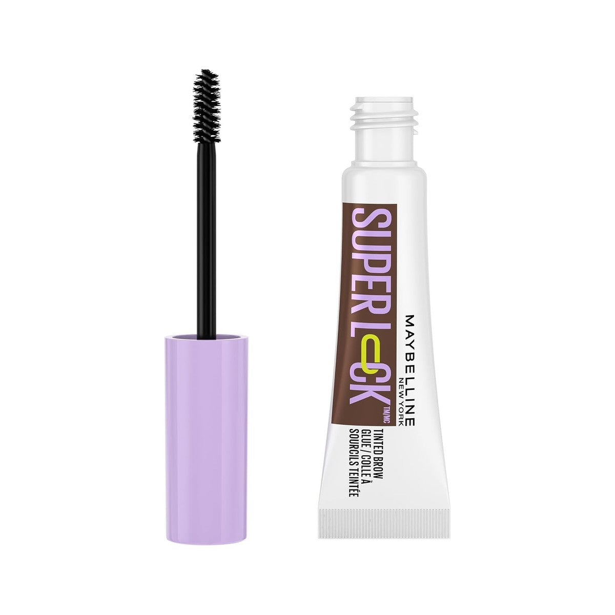 Maybelline New York Wenkbrauwgel, voor gedefinieerde wenkbrauwen, sterke grip zonder af te bladderen of te plakken, geïntegreerde styling-borstel, Super Lock Brow Glue, Deep Brown, 8 g – MAYBELLINE