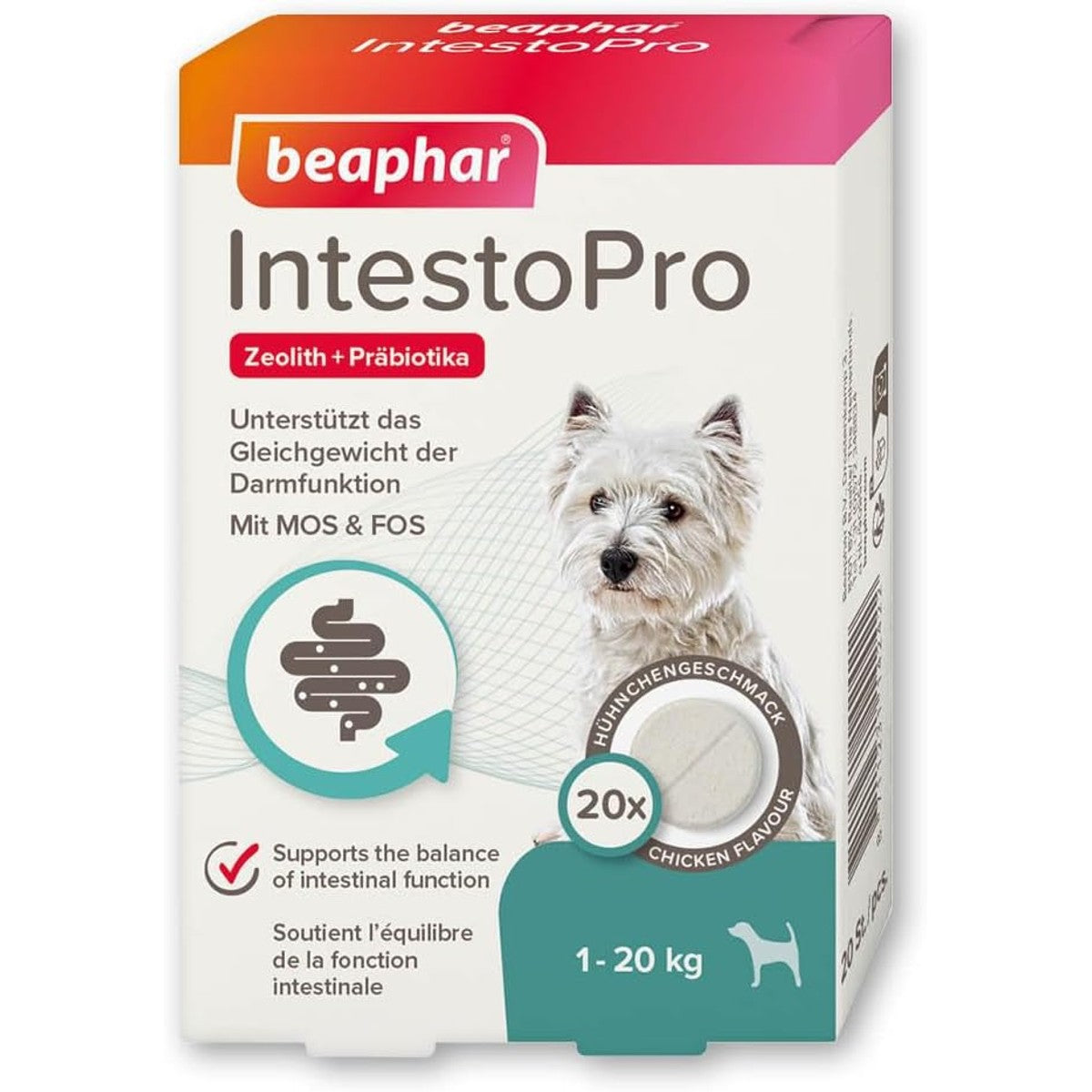 BEAPHAR - IntestoPro Tabs voor Kleine Honden - Met Zeoliet - Met MOS & FOS - Ondersteunt Darmevenwicht - 20 stuks – beaphar