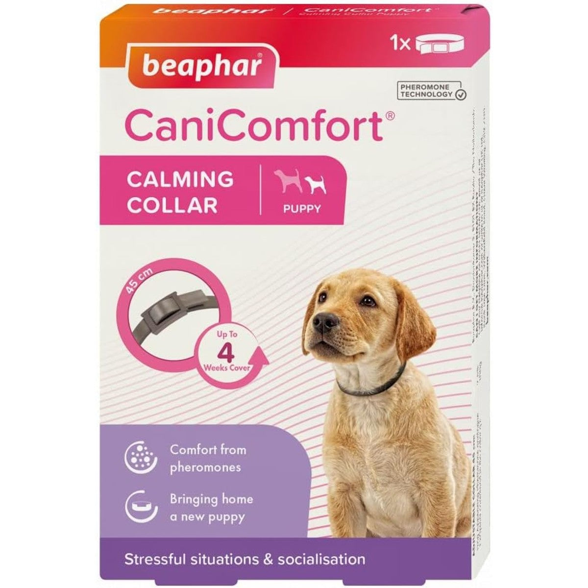Beaphar CaniComfort kalmerende halsband voor puppy's (tot 45 cm), biedt continue ondersteuning voor angstige en nerveuze honden, begint in 15 minuten te werken, helpt angst voor vuurwerk – beaphar
