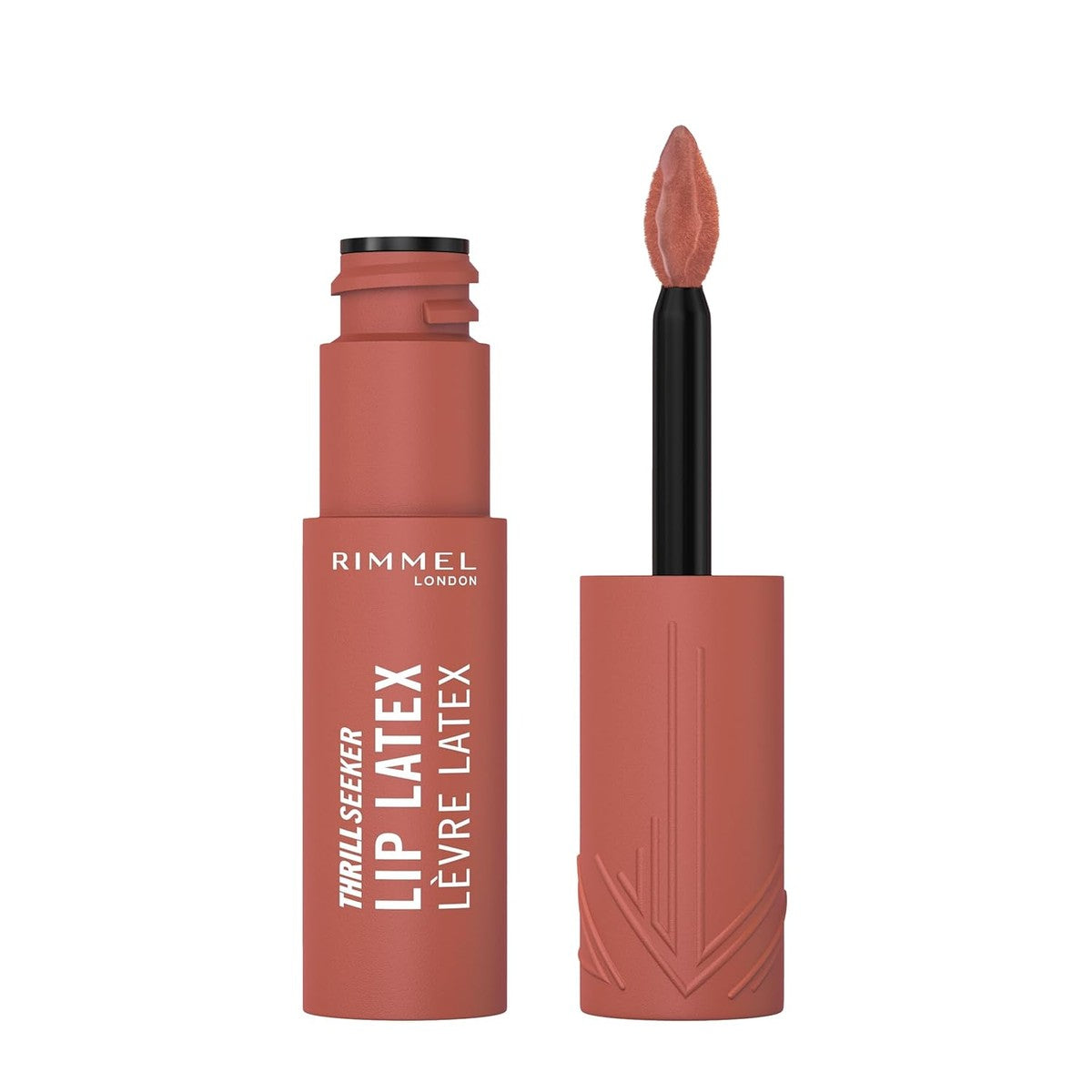 Rimmel Thrill Seeker Lip Latex, 100 Sassy, vloeibare lippenstift, lipgloss, lippenkleur, hyaluronlippenstift, lipstick, gladde glans, hydratatie, hyaluronzuur, vitamine E, aloë vera, 6 ml – Rimmel London