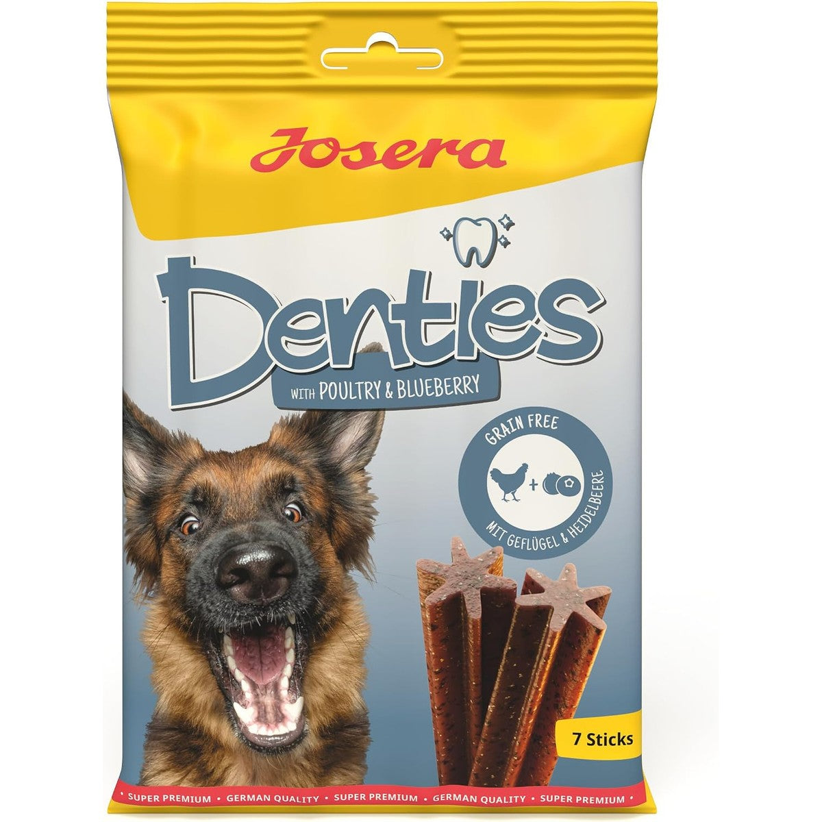 JOSERA Denties Poultry & Blueberry | 13 x 7 stuks | Kauwstangen voor honden | Adult Premium kauwsnack voor volwassen honden voor dagelijkse tandverzorging, gevogelte en bosbessen, suikervrij, graanvrij – Josera