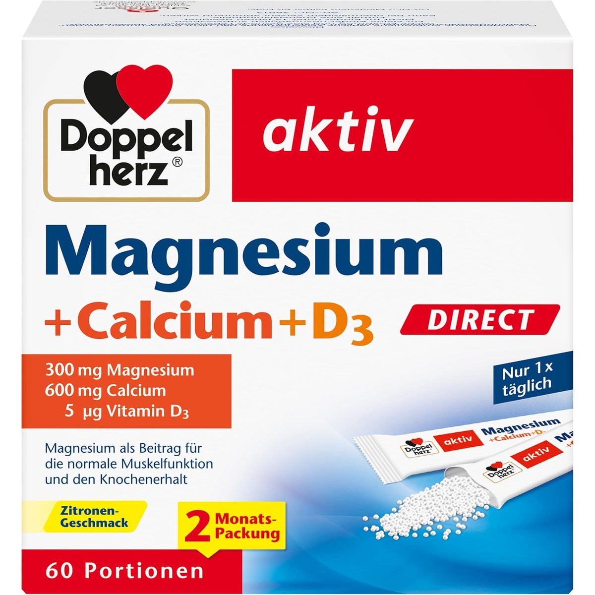 Doppelherz Magnesium + Calcium + D3 DIRECT - mit Zitronen-Geschmack – Doppelherz